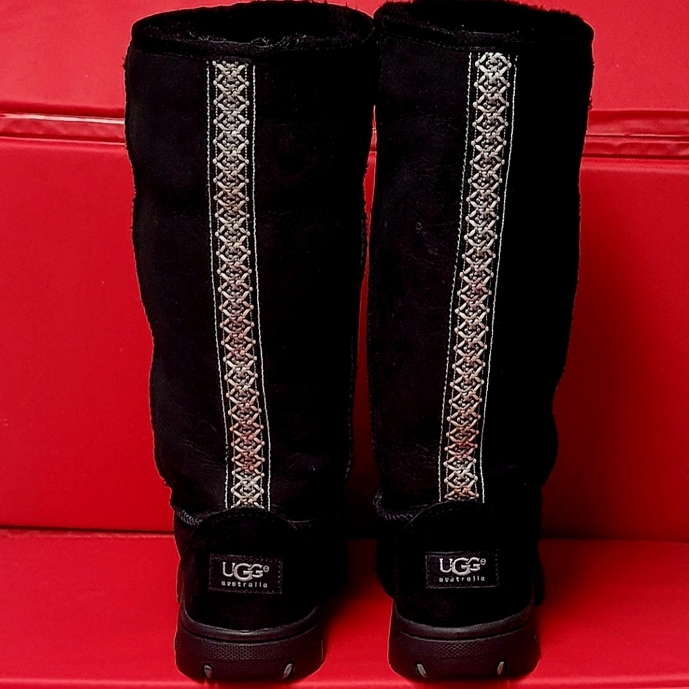 UGG Australia Ultimate Tall Braid Jet Black Sheepskin Women's Boots #5340 size 8 - Picture 6 of 13